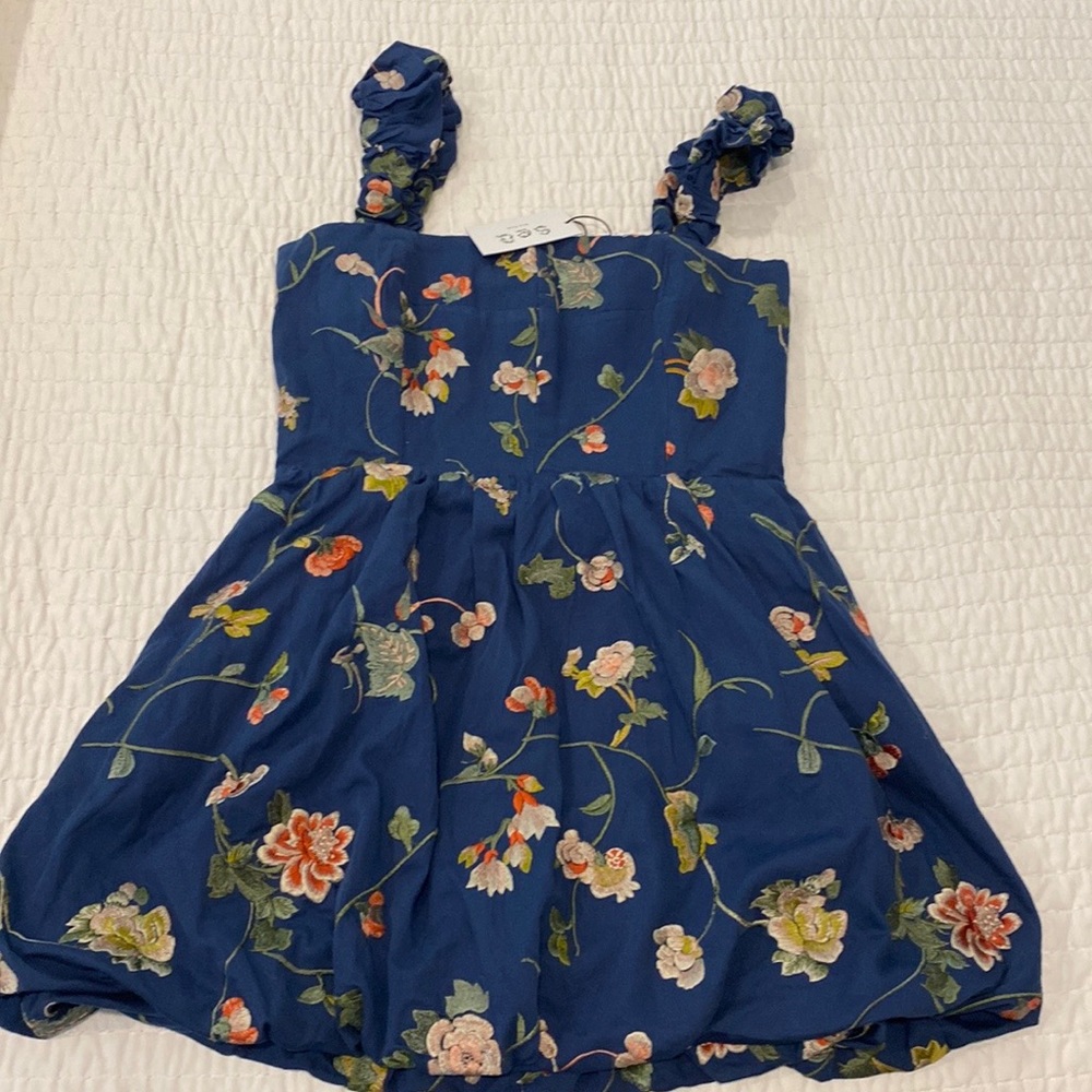 Sea New York navy dress with floral embroidery and bubble hem - never worn